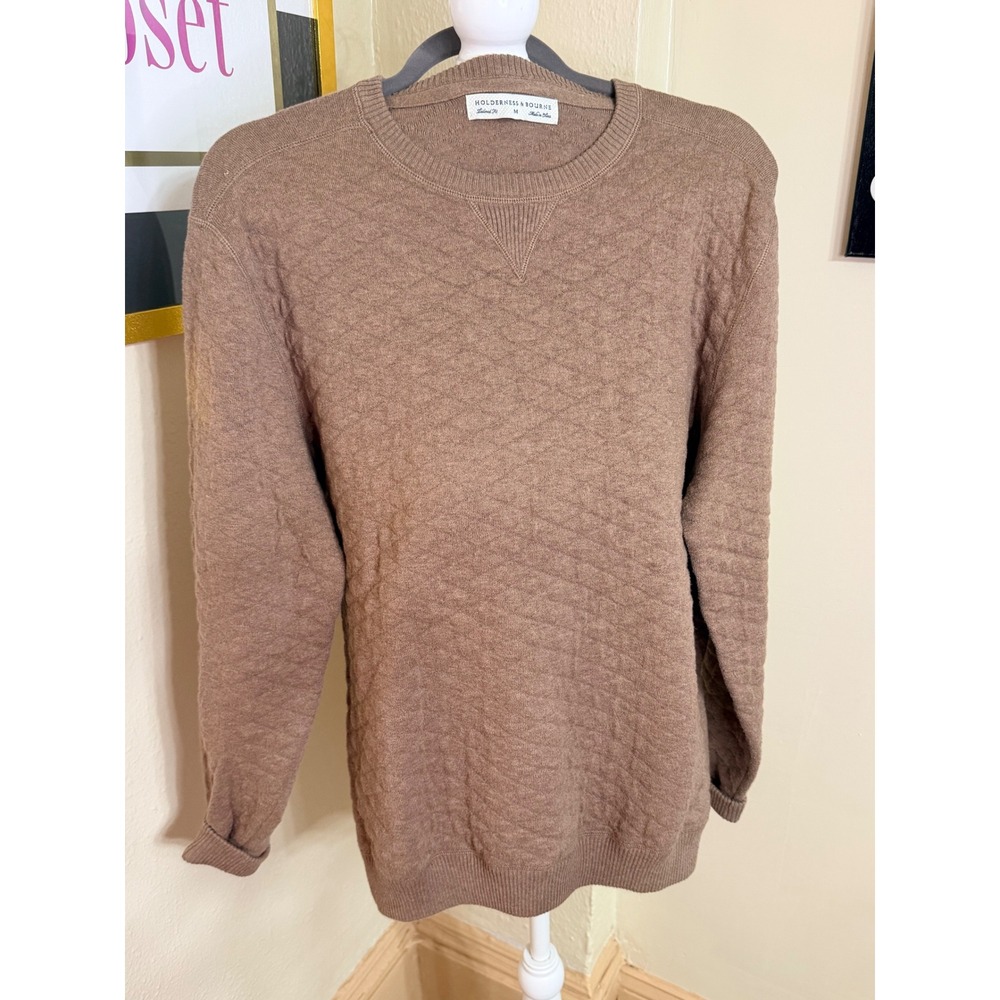 Holderness & Bourne Mens Tailored Fit Quilted Diamond Knit Sweater Brown M